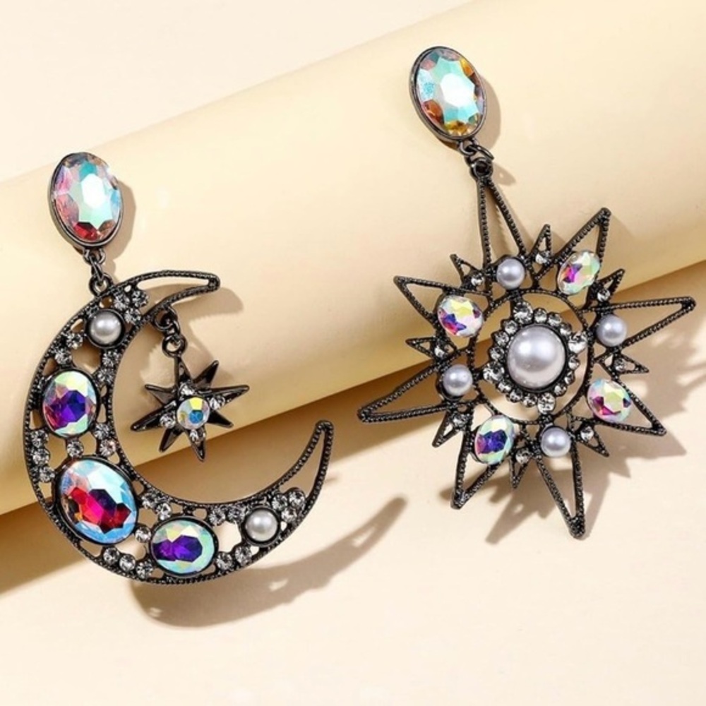 Iridescent Moon and Star Earrings